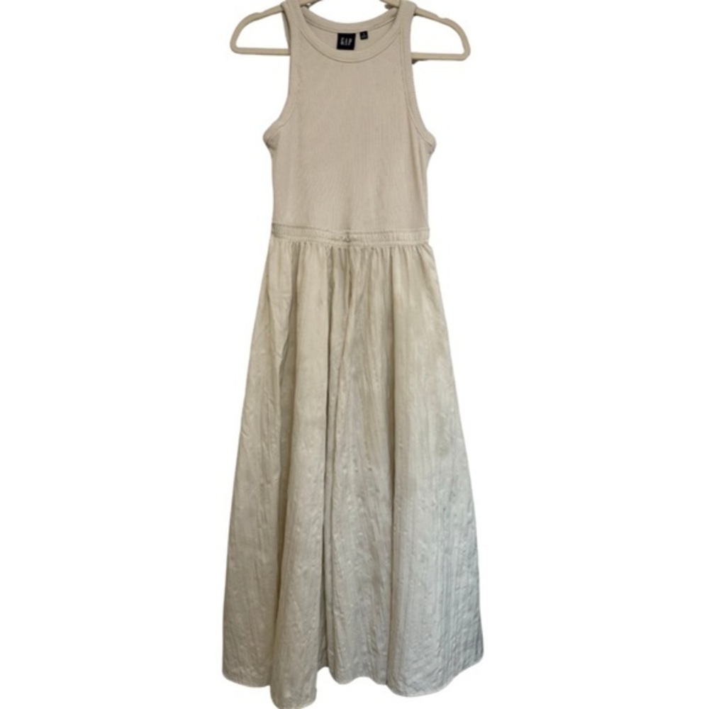 Gap Textured Crinkle Midi Dress — Chino Beige, Size Small — Like New!